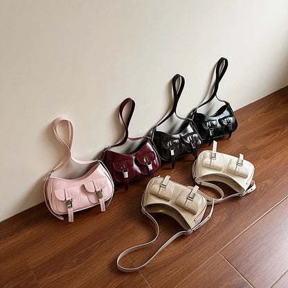 Ladies Shoulder Crossbody Bags PU Leather Women Underarm Bags Solid Color Small Top-handle Bags Purse Female Daily Handbags