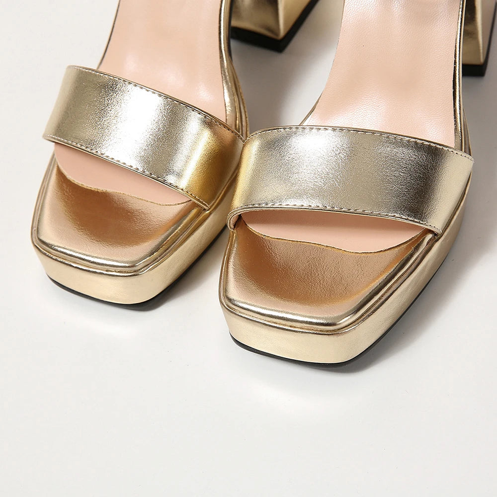 Luxury Women's Sandals Summer Shoes 2025 Ankle Straps Gold Silver High Heels Close Toe Party Shoes Female Designer Big Size 45