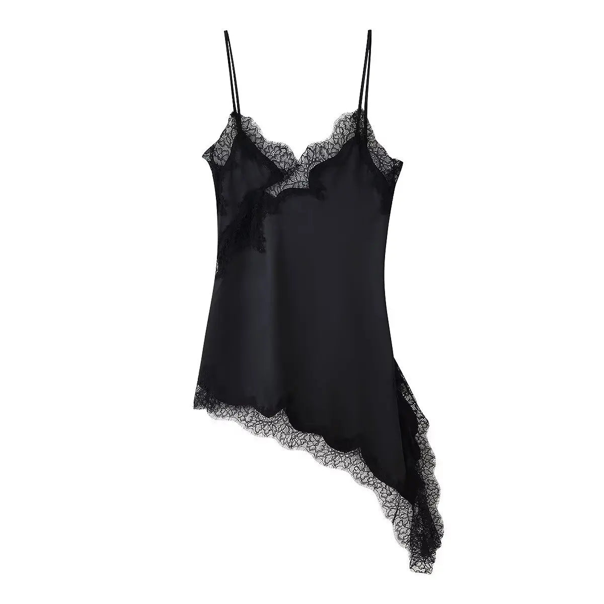 New Black White Patchwork Lace Satin Sexy Dress Chic Slip Irregular Hollow Out Backless Mini Dress Autumn Women Party Gown Dress