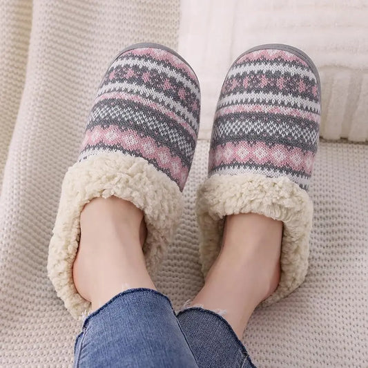 Comwarm Fur House Slippers For Women Unisex Thick Plush Winter Slippers With Fleece Lined Indoor Couple Furry Cotton Shoes Flats
