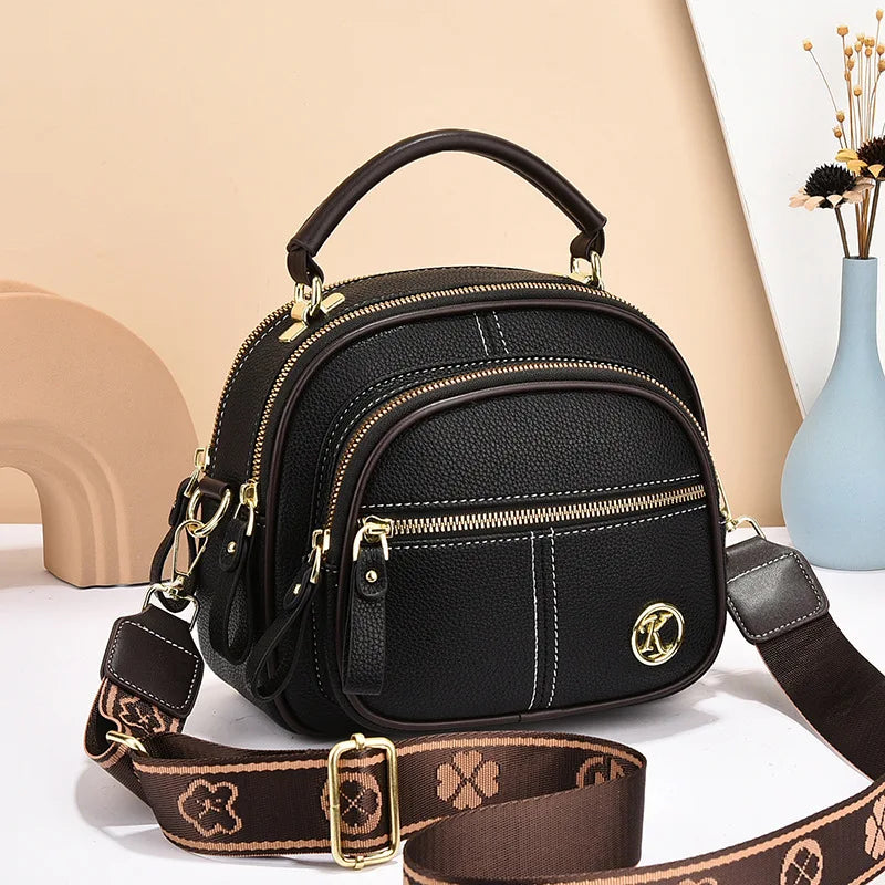 2024 New Fashion Large Capacity Single Shoulder Small Handbag Multi Pocket Ladies Crossbody round Bag Soft PU Leather Handbag