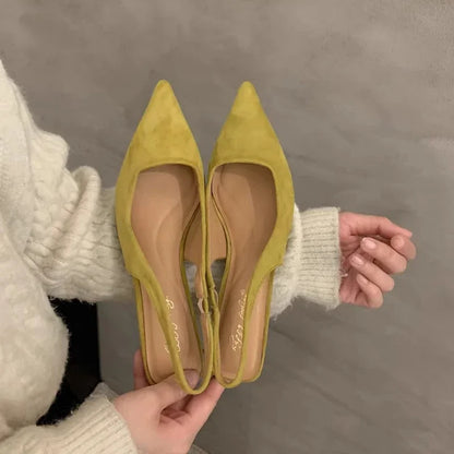 2024 Spring New Women Sandal Fashion Pointed Toe Shallow Slip On Dress Mules Shoes Thin Low Heel Slingback Sandal