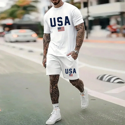 North American Trendy Men S Casual Oversized Set With Printed Patterns Lightweight And Breathable Also Suitable For Sports