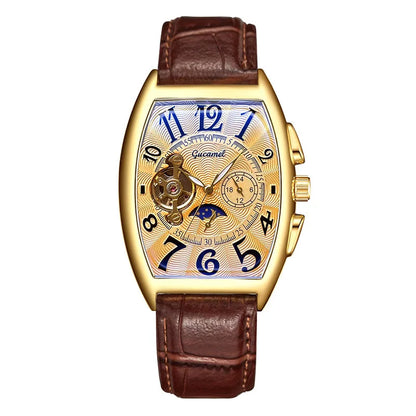 Men’s* Automatic Mechanical Watch Barrel Shape Tourbillon Design Luxury Business Wristwatch