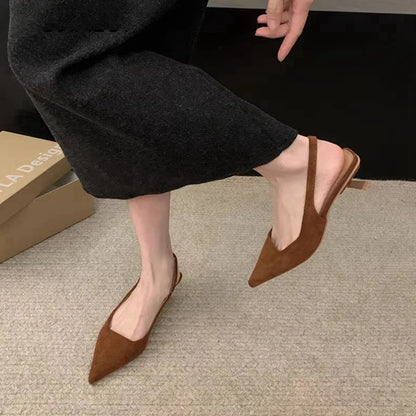 2024 Spring New Women Sandal Fashion Pointed Toe Shallow Slip On Dress Mules Shoes Thin Low Heel Slingback Sandal