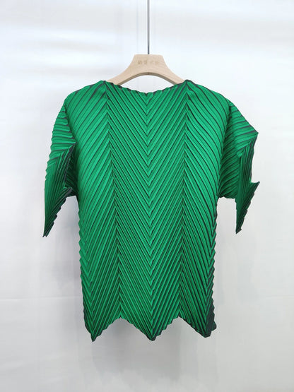 Miyake Pleated Fish Scale Printed Tops Women 2023 Summer