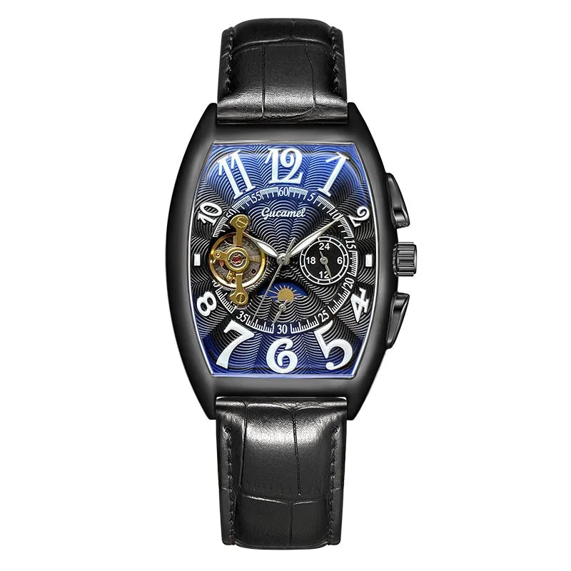 Men’s* Automatic Mechanical Watch Barrel Shape Tourbillon Design Luxury Business Wristwatch