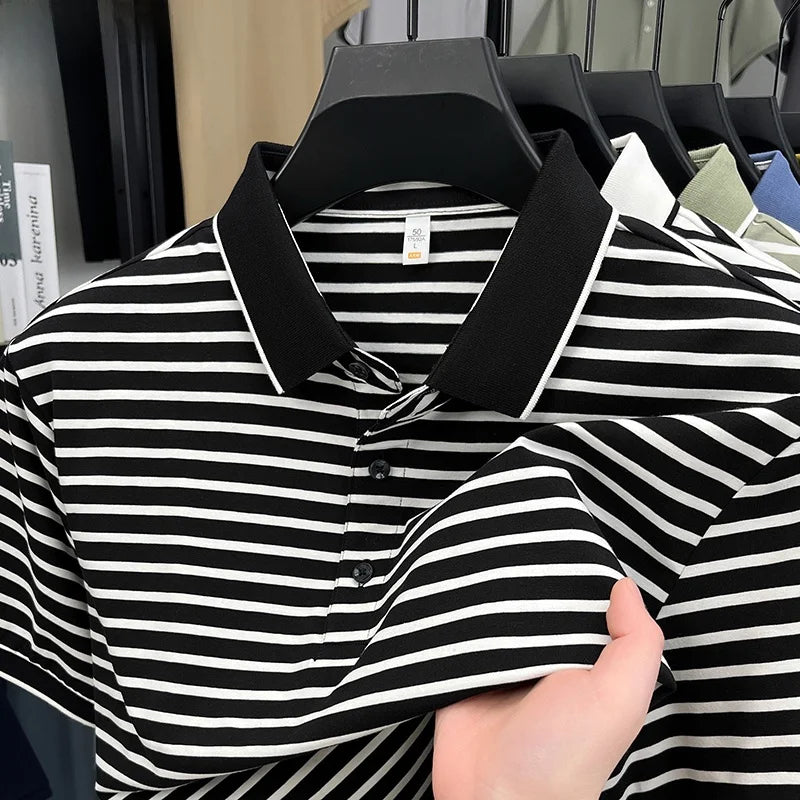 TUCANO Silk Blend Ice Silk Slim Fit ort Sve  irt for Men Casual Summer Faion Urban Sle Striped Pattern