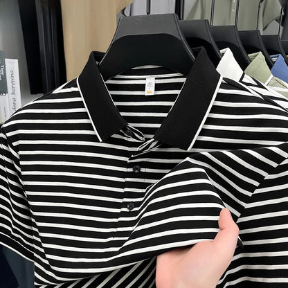 TUCANO Silk Blend Ice Silk Slim Fit ort Sve  irt for Men Casual Summer Faion Urban Sle Striped Pattern