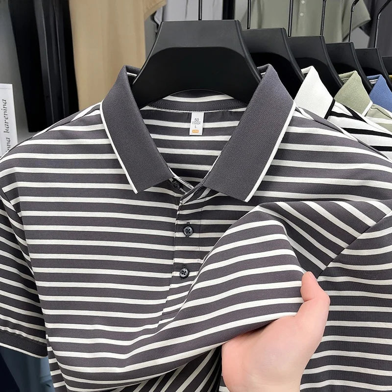TUCANO Silk Blend Ice Silk Slim Fit ort Sve  irt for Men Casual Summer Faion Urban Sle Striped Pattern