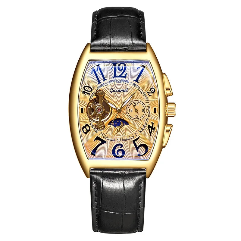 Men’s* Automatic Mechanical Watch Barrel Shape Tourbillon Design Luxury Business Wristwatch