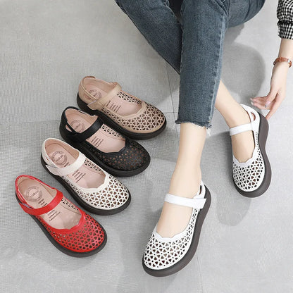 GKTINOO Genuine Leather Shoes Wedges Women Sandals 2026 New Spring Summer Hook & Loop Hollow Platform Sandals Large Size
