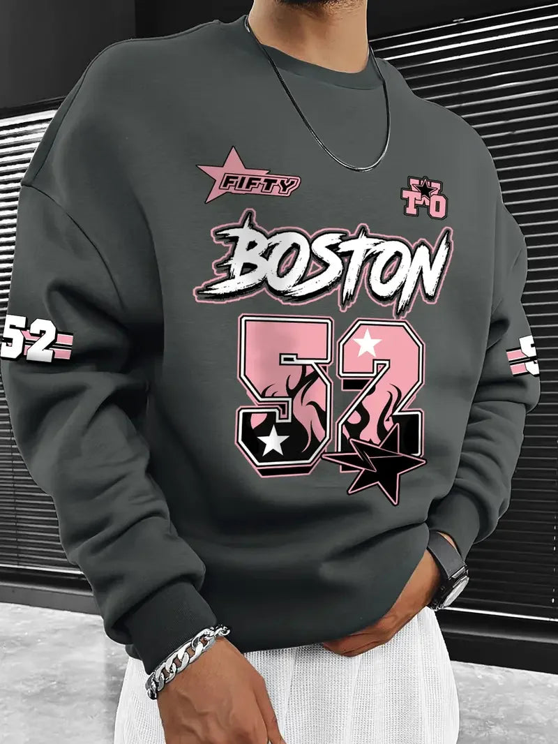 Men's Boston 52 Los Angeles Graphic Sweatshirt Black Casual Pullover Fall/Winter Outdoor Activities Women's Hoodies
