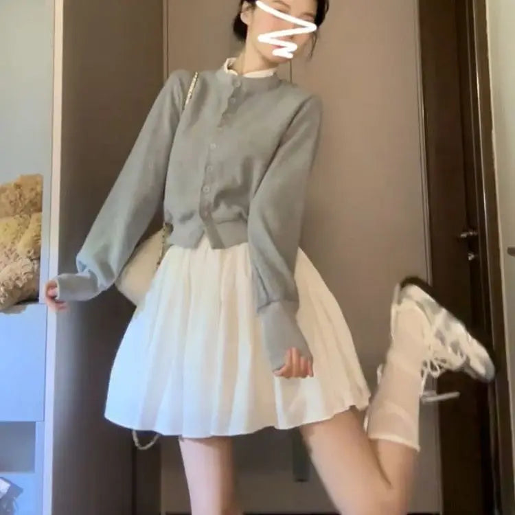 White Lace Balleri f Skirt Women's High Waist A-Line Puffy ort Skirt Spring Summer Korean Faion Polyester Fabric