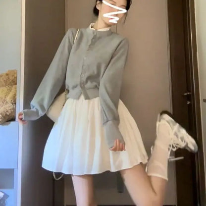 White Lace Balleri f Skirt Women's High Waist A-Line Puffy ort Skirt Spring Summer Korean Faion Polyester Fabric