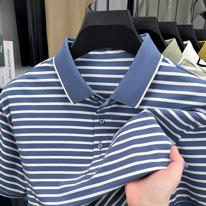 TUCANO Silk Blend Ice Silk Slim Fit ort Sve  irt for Men Casual Summer Faion Urban Sle Striped Pattern