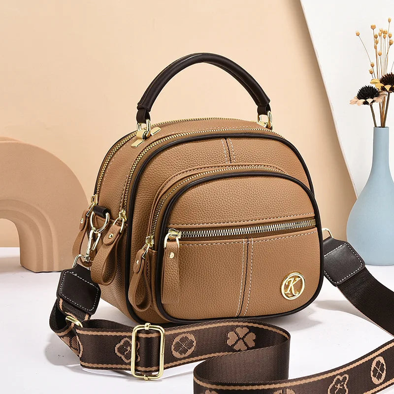 2024 New Fashion Large Capacity Single Shoulder Small Handbag Multi Pocket Ladies Crossbody round Bag Soft PU Leather Handbag