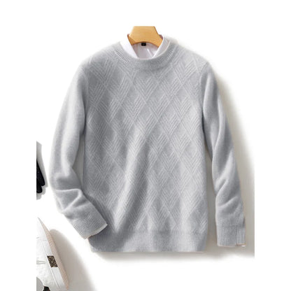 Men's 100% Wool Sweater Autumn Winter Thick O-neck Pullover Long Sleeve Rhombus Knitted Jumper Smart Casual Cashmere Knitwear