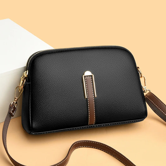 Ladies' new trendy crossbody bag shoulder bag square leather solid color bag fashionable and versatile phone bag buckle