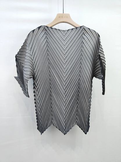 Miyake Pleated Fish Scale Printed Tops Women 2023 Summer