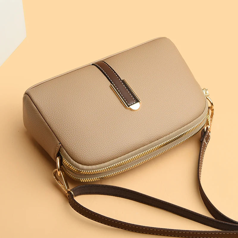 Ladies' new trendy crossbody bag shoulder bag square leather solid color bag fashionable and versatile phone bag buckle