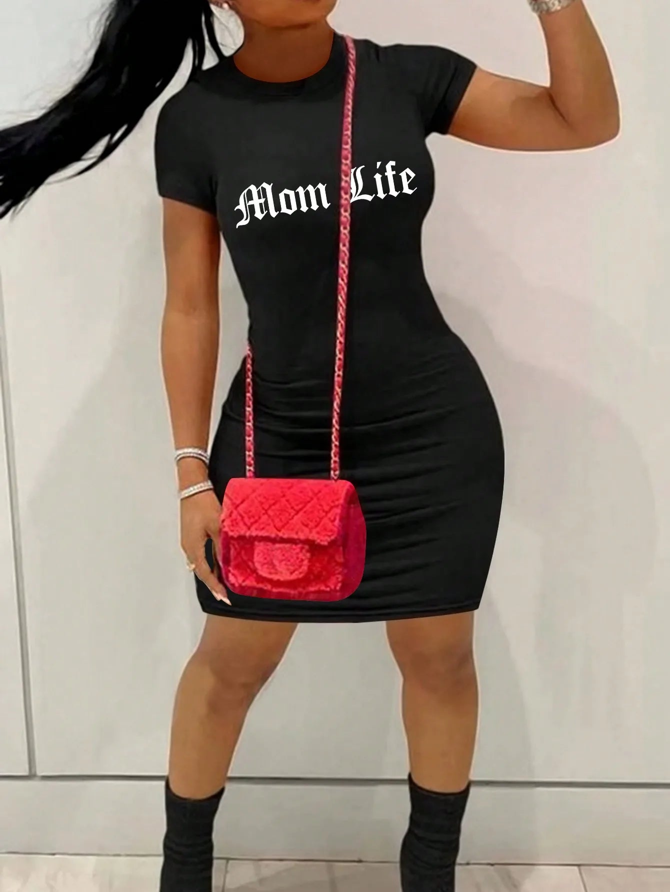 Women's Summer Bodycon Elegant Sexy Round Neck Short Sleeve Fashionable Versatile Slim Dress Lettering Print A-line hip-hugging