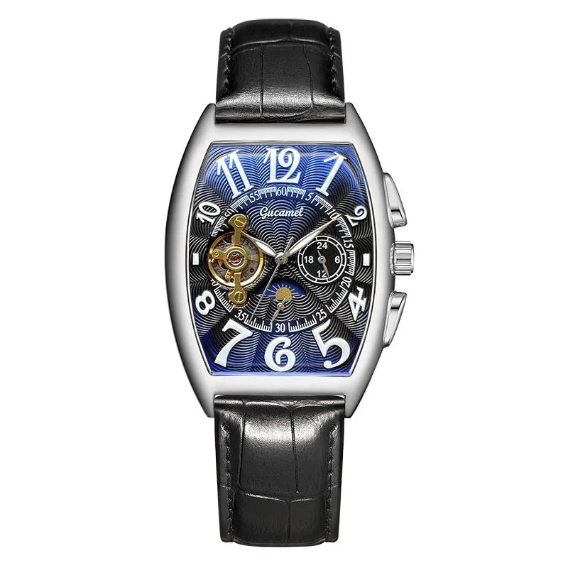 Men’s* Automatic Mechanical Watch Barrel Shape Tourbillon Design Luxury Business Wristwatch