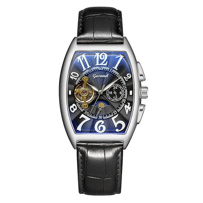 Men’s* Automatic Mechanical Watch Barrel Shape Tourbillon Design Luxury Business Wristwatch