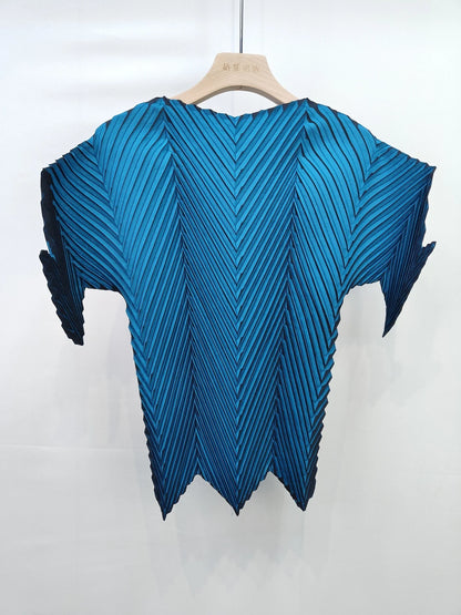Miyake Pleated Fish Scale Printed Tops Women 2023 Summer