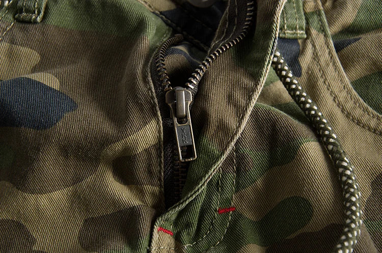 Summer New American Retro Camouflage Cargo Shorts Men's Fashion 100% Cotton Washed Drawstring Multi-pocket Casual 5-point Pants