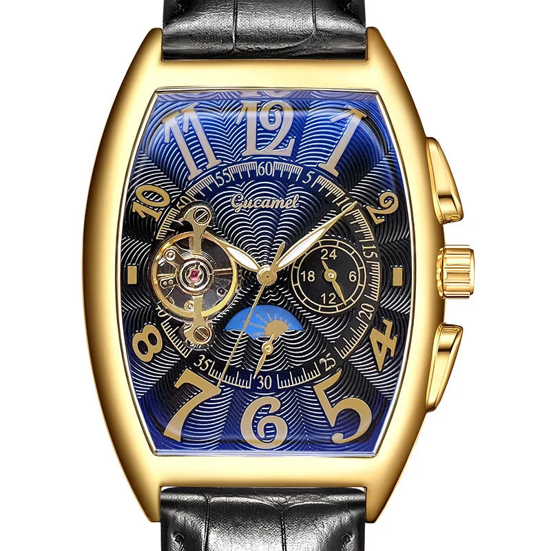 Men’s* Automatic Mechanical Watch Barrel Shape Tourbillon Design Luxury Business Wristwatch