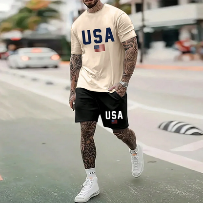 North American Trendy Men S Casual Oversized Set With Printed Patterns Lightweight And Breathable Also Suitable For Sports