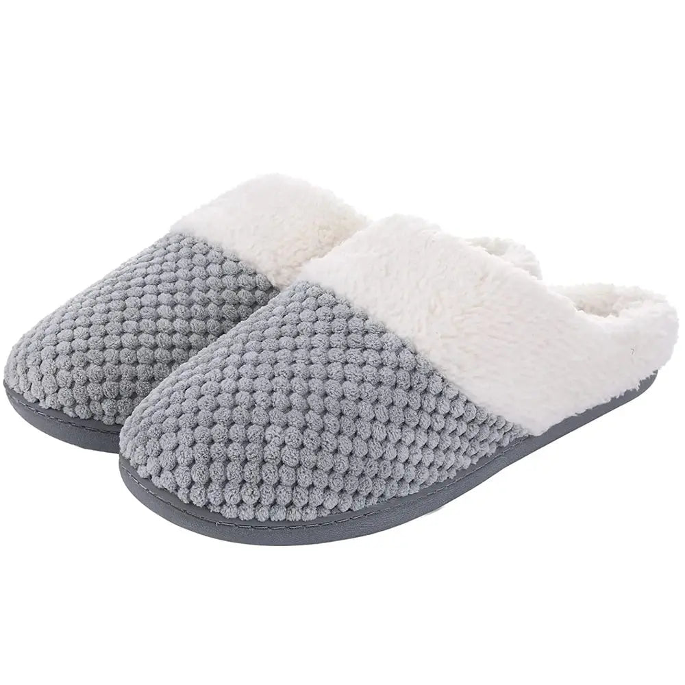 Comwarm Fur House Slippers For Women Unisex Thick Plush Winter Slippers With Fleece Lined Indoor Couple Furry Cotton Shoes Flats