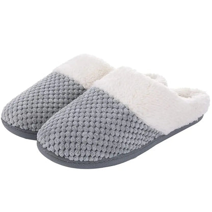 Comwarm Fur House Slippers For Women Unisex Thick Plush Winter Slippers With Fleece Lined Indoor Couple Furry Cotton Shoes Flats