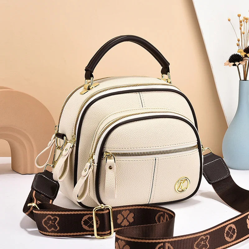 2024 New Fashion Large Capacity Single Shoulder Small Handbag Multi Pocket Ladies Crossbody round Bag Soft PU Leather Handbag