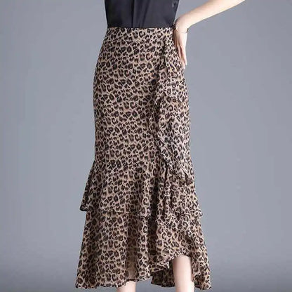 Floral Lotus Leaf Chiffon Skirt for Women in Spring and Summer New Irregular New Fishtail Mid-length Skirt