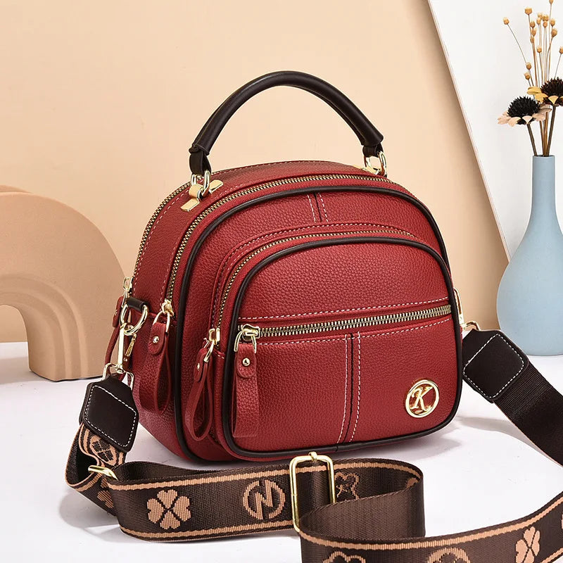2024 New Fashion Large Capacity Single Shoulder Small Handbag Multi Pocket Ladies Crossbody round Bag Soft PU Leather Handbag