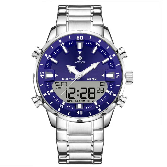 WWOOR New Luxury Digital Watch For Men Sports Big Watches LED Quartz Wristwatch Waterproof Male Clock Military Relogio Masculino