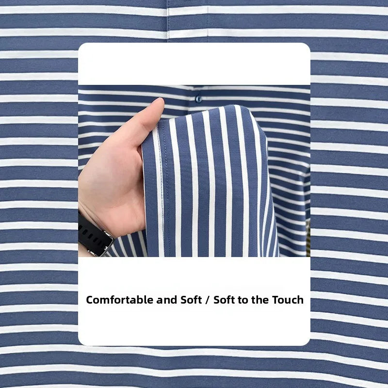 TUCANO Silk Blend Ice Silk Slim Fit ort Sve  irt for Men Casual Summer Faion Urban Sle Striped Pattern