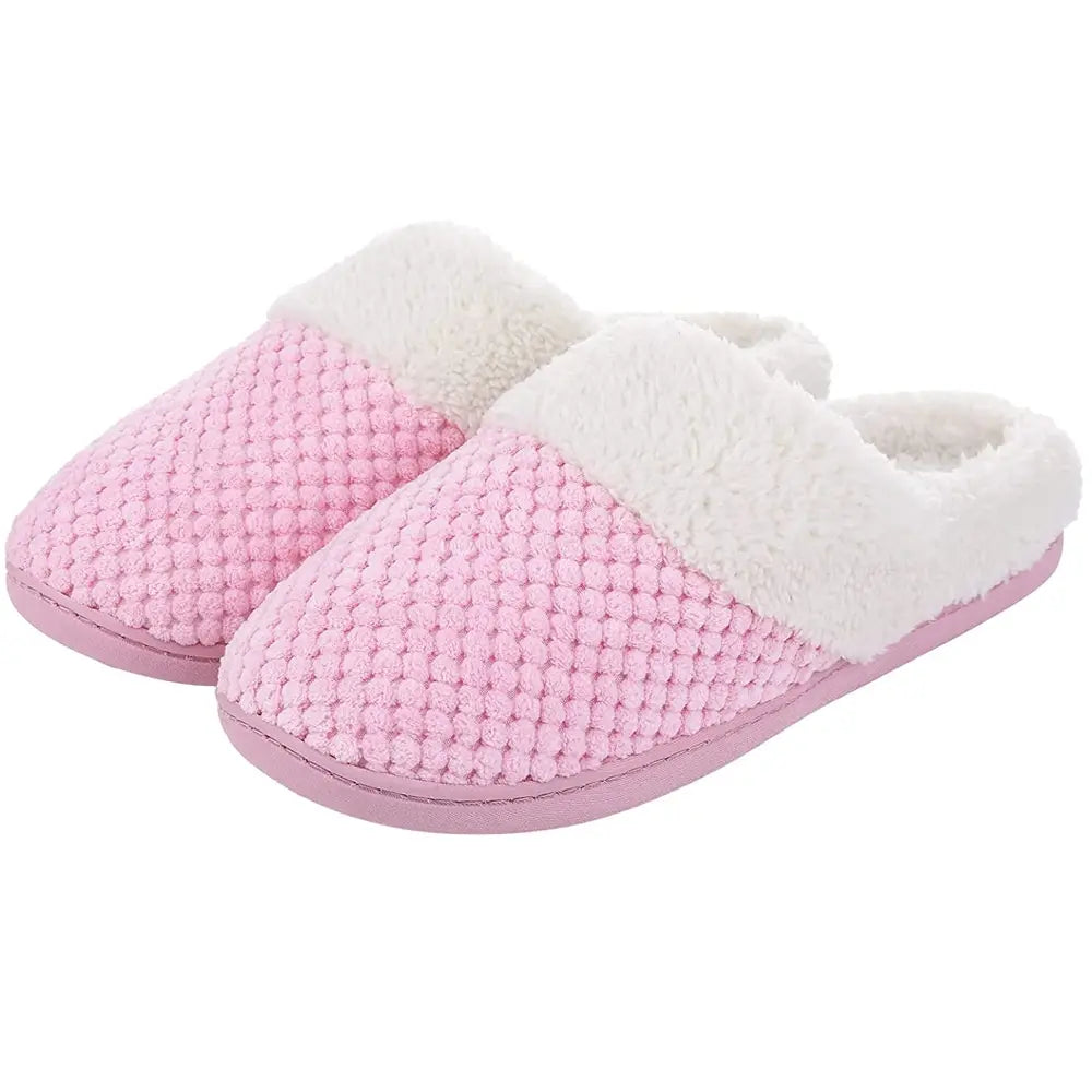 Comwarm Fur House Slippers For Women Unisex Thick Plush Winter Slippers With Fleece Lined Indoor Couple Furry Cotton Shoes Flats