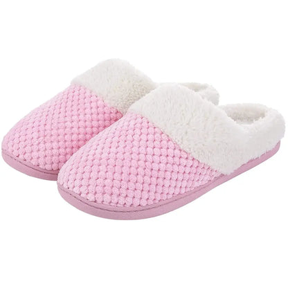Comwarm Fur House Slippers For Women Unisex Thick Plush Winter Slippers With Fleece Lined Indoor Couple Furry Cotton Shoes Flats