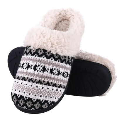 Comwarm Fur House Slippers For Women Unisex Thick Plush Winter Slippers With Fleece Lined Indoor Couple Furry Cotton Shoes Flats