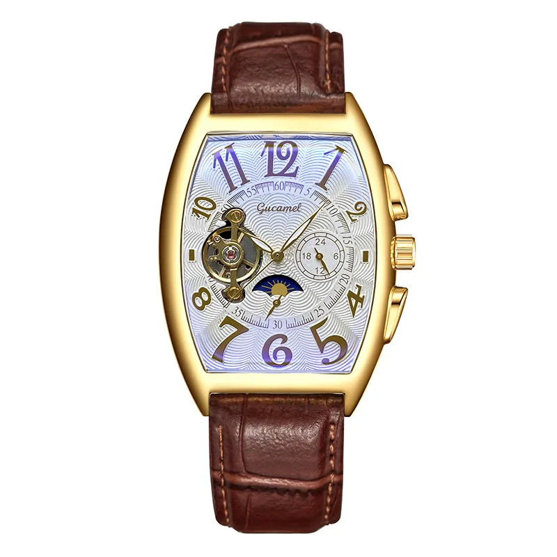 Men’s* Automatic Mechanical Watch Barrel Shape Tourbillon Design Luxury Business Wristwatch