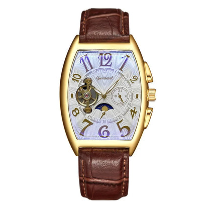 Men’s* Automatic Mechanical Watch Barrel Shape Tourbillon Design Luxury Business Wristwatch