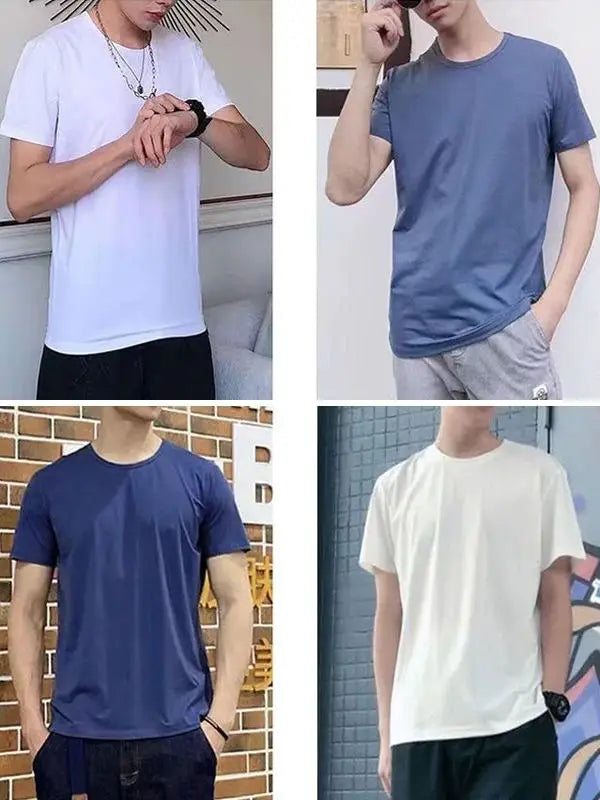 Loose round Neck  Color T-Shirt for Men Comfortable Breathable Summer Youth Fashion Basic Style Regular Sleeve Length