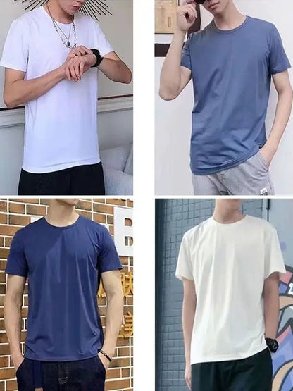 Loose round Neck  Color T-Shirt for Men Comfortable Breathable Summer Youth Fashion Basic Style Regular Sleeve Length