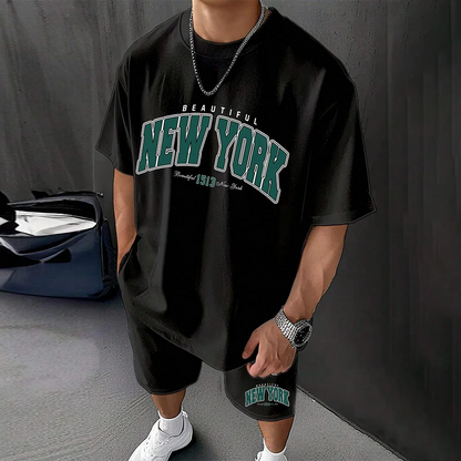 North American Trendy Men S Casual Oversized Set With Printed Patterns Lightweight And Breathable Also Suitable For Sports