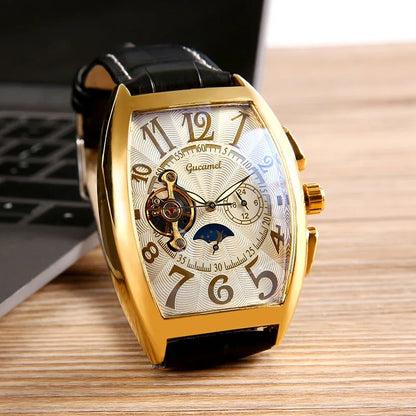Men’s* Automatic Mechanical Watch Barrel Shape Tourbillon Design Luxury Business Wristwatch