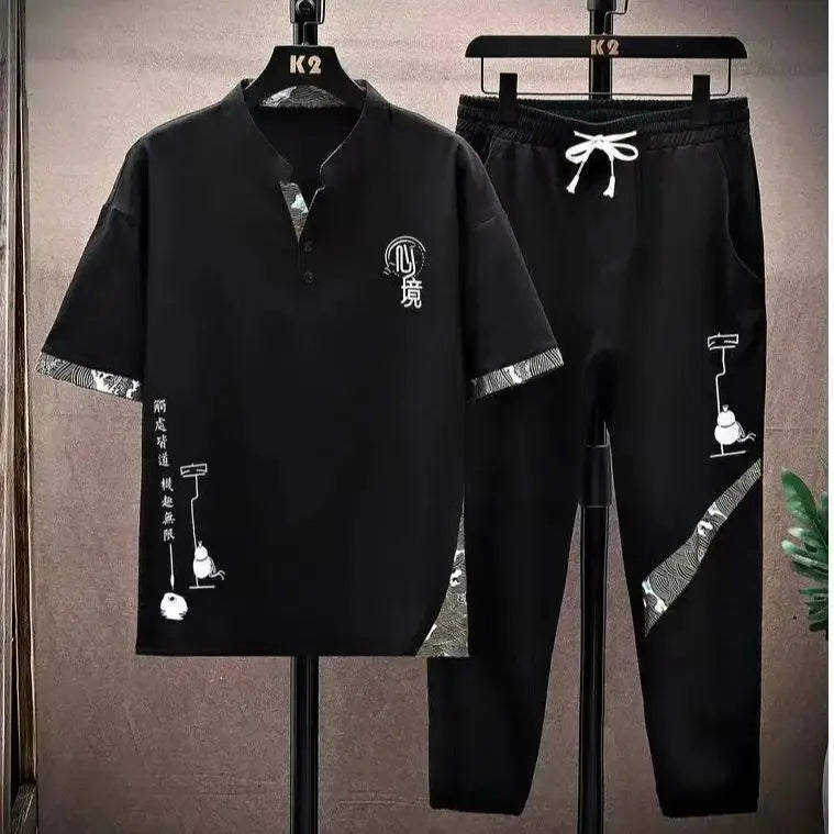 (Shirt + trousers) 2026 summer fashion men shirt Cotton shirts men's sets High quality shirts Two Piece size M-4XL TZ0195