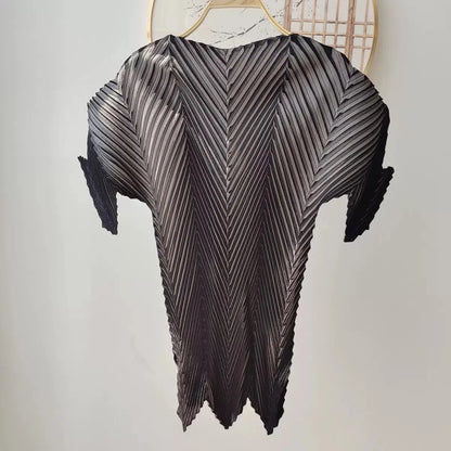 Miyake Pleated Fish Scale Printed Tops Women 2023 Summer